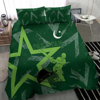 Pakistan Cricket Bedding Set Sporty Style with Flag Stars & Player Illustration