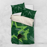 Pakistan Cricket Bedding Set Sporty Style with Flag Stars & Player Illustration