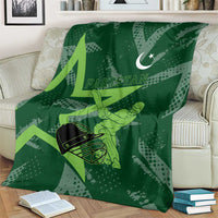 Pakistan Cricket Blanket Sporty Style with Flag Stars & Player Illustration