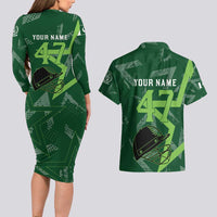 Pakistan Cricket Couples Matching Long Sleeve Bodycon Dress and Hawaiian Shirt Sporty Style with Flag Stars & Player Illustration