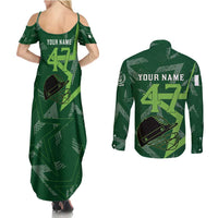 Pakistan Cricket Couples Matching Summer Maxi Dress and Long Sleeve Button Shirt Sporty Style with Flag Stars & Player Illustration