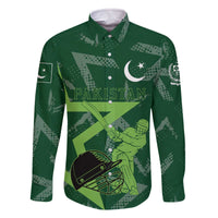 Pakistan Cricket Family Matching Off The Shoulder Long Sleeve Dress and Hawaiian Shirt Sporty Style with Flag Stars & Player Illustration