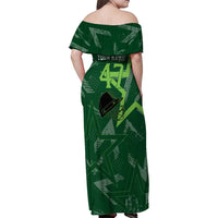 Pakistan Cricket Family Matching Off Shoulder Maxi Dress and Hawaiian Shirt Sporty Style with Flag Stars & Player Illustration