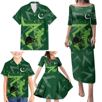 Pakistan Cricket Family Matching Puletasi and Hawaiian Shirt Sporty Style with Flag Stars & Player Illustration