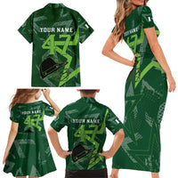 Pakistan Cricket Family Matching Short Sleeve Bodycon Dress and Hawaiian Shirt Sporty Style with Flag Stars & Player Illustration