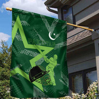 Pakistan Cricket Garden Flag Sporty Style with Flag Stars & Player Illustration