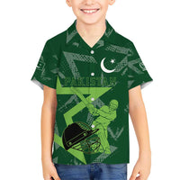 Pakistan Cricket Kid Hawaiian Shirt Sporty Style with Flag Stars & Player Illustration