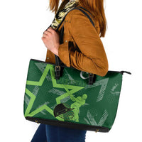 Pakistan Cricket Leather Tote Bag Sporty Style with Flag Stars & Player Illustration