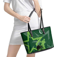 Pakistan Cricket Leather Tote Bag Sporty Style with Flag Stars & Player Illustration