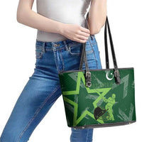 Pakistan Cricket Leather Tote Bag Sporty Style with Flag Stars & Player Illustration