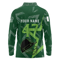 Pakistan Cricket Long Sleeve Polo Shirt Sporty Style with Flag Stars & Player Illustration