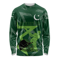 Pakistan Cricket Long Sleeve Shirt Sporty Style with Flag Stars & Player Illustration