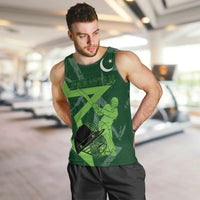 Pakistan Cricket Men Tank Top Sporty Style with Flag Stars & Player Illustration