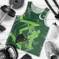 Pakistan Cricket Men Tank Top Sporty Style with Flag Stars & Player Illustration