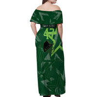 Pakistan Cricket Off Shoulder Maxi Dress Sporty Style with Flag Stars & Player Illustration