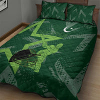 Pakistan Cricket Quilt Bed Set Sporty Style with Flag Stars & Player Illustration