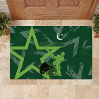 Pakistan Cricket Rubber Doormat Sporty Style with Flag Stars & Player Illustration