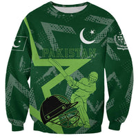 Pakistan Cricket Sweatshirt Sporty Style with Flag Stars & Player Illustration