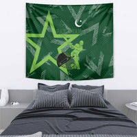 Pakistan Cricket Tapestry Sporty Style with Flag Stars & Player Illustration