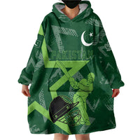 Pakistan Cricket Wearable Blanket Hoodie Sporty Style with Flag Stars & Player Illustration