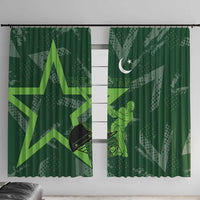 Pakistan Cricket Window Curtain Sporty Style with Flag Stars & Player Illustration