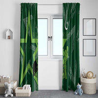 Pakistan Cricket Window Curtain Sporty Style with Flag Stars & Player Illustration