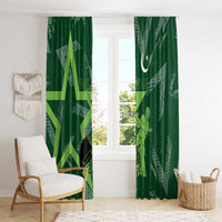 Pakistan Cricket Window Curtain Sporty Style with Flag Stars & Player Illustration