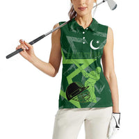 Pakistan Cricket Women Sleeveless Polo Shirt Sporty Style with Flag Stars & Player Illustration