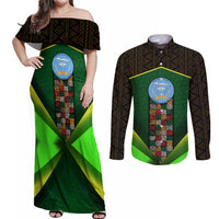 Mali Map Couples Matching Off Shoulder Maxi Dress and Long Sleeve Button Shirt National Emblem & Cultural Pattern Design