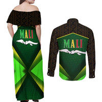 Mali Map Couples Matching Off Shoulder Maxi Dress and Long Sleeve Button Shirt National Emblem & Cultural Pattern Design