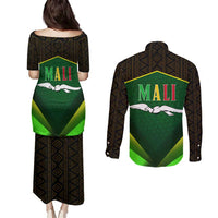 Mali Map Couples Matching Puletasi and Long Sleeve Button Shirt National Emblem & Cultural Pattern Design