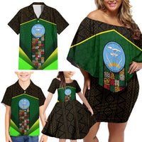 Mali Map Family Matching Off Shoulder Short Dress and Hawaiian Shirt National Emblem & Cultural Pattern Design
