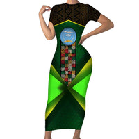 Mali Map Short Sleeve Bodycon Dress National Emblem & Cultural Pattern Design