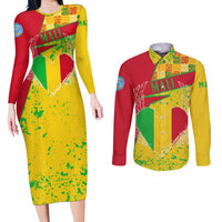 Mali Map Couples Matching Long Sleeve Bodycon Dress and Long Sleeve Button Shirt Heart-Inspired Design with National Flag Colors