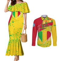 Mali Map Couples Matching Mermaid Dress and Long Sleeve Button Shirt Heart-Inspired Design with National Flag Colors