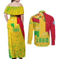 Mali Map Couples Matching Off Shoulder Maxi Dress and Long Sleeve Button Shirt Heart-Inspired Design with National Flag Colors
