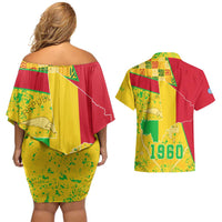 Mali Map Couples Matching Off Shoulder Short Dress and Hawaiian Shirt Heart-Inspired Design with National Flag Colors