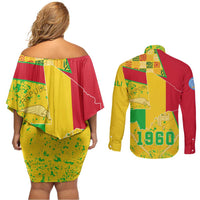 Mali Map Couples Matching Off Shoulder Short Dress and Long Sleeve Button Shirt Heart-Inspired Design with National Flag Colors