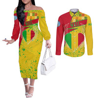 Mali Map Couples Matching Off The Shoulder Long Sleeve Dress and Long Sleeve Button Shirt Heart-Inspired Design with National Flag Colors