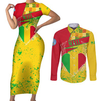 Mali Map Couples Matching Short Sleeve Bodycon Dress and Long Sleeve Button Shirt Heart-Inspired Design with National Flag Colors