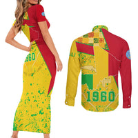 Mali Map Couples Matching Short Sleeve Bodycon Dress and Long Sleeve Button Shirt Heart-Inspired Design with National Flag Colors