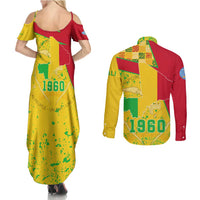 Mali Map Couples Matching Summer Maxi Dress and Long Sleeve Button Shirt Heart-Inspired Design with National Flag Colors