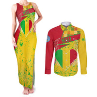Mali Map Couples Matching Tank Maxi Dress and Long Sleeve Button Shirt Heart-Inspired Design with National Flag Colors