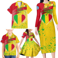 Mali Map Family Matching Long Sleeve Bodycon Dress and Hawaiian Shirt Heart-Inspired Design with National Flag Colors