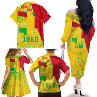 Mali Map Family Matching Off The Shoulder Long Sleeve Dress and Hawaiian Shirt Heart-Inspired Design with National Flag Colors
