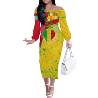 Mali Map Family Matching Off The Shoulder Long Sleeve Dress and Hawaiian Shirt Heart-Inspired Design with National Flag Colors