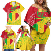 Mali Map Family Matching Off Shoulder Short Dress and Hawaiian Shirt Heart-Inspired Design with National Flag Colors