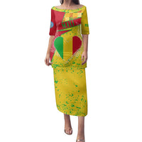 Mali Map Family Matching Puletasi and Hawaiian Shirt Heart-Inspired Design with National Flag Colors