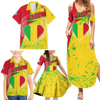 Mali Map Family Matching Summer Maxi Dress and Hawaiian Shirt Heart-Inspired Design with National Flag Colors