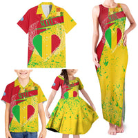 Mali Map Family Matching Tank Maxi Dress and Hawaiian Shirt Heart-Inspired Design with National Flag Colors
